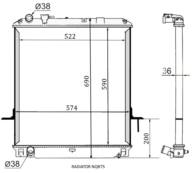 Радиатор охлажд.двигателя ISUZU NQR75 4HK1 (73x62)